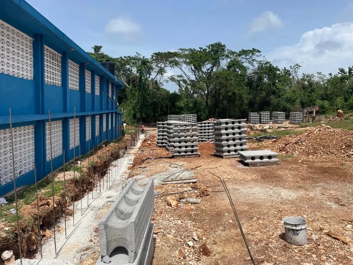 Concrete blocks and building materials on site